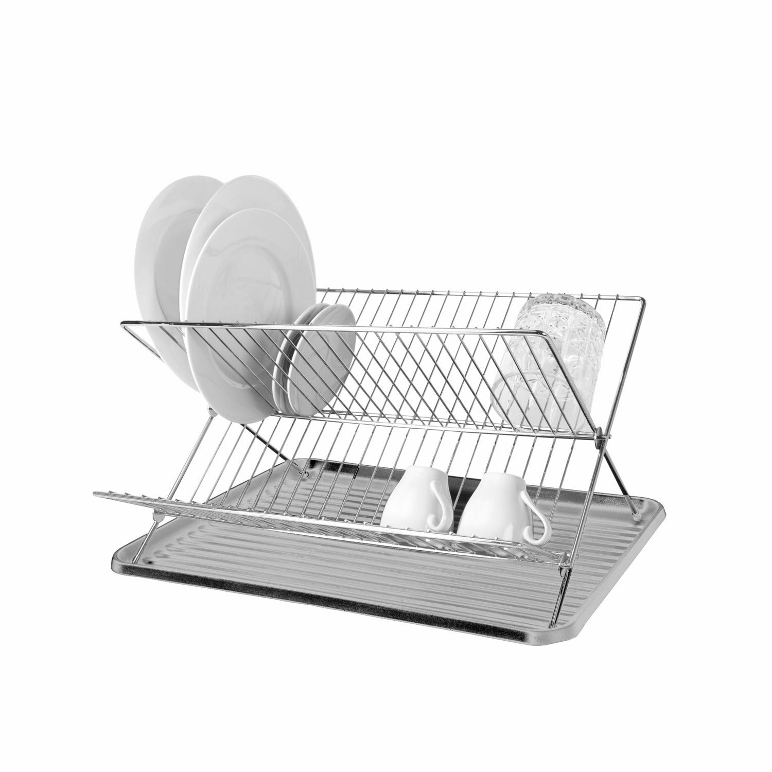 GUSTO CASA - Scolapiatti in metallo cromato con base 22 posti piatti - h23x43x32 cm